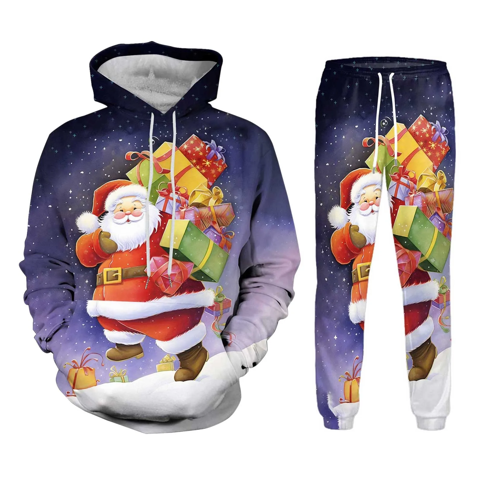 

Men's Christmas Streetwear Set Men And Women And Winter Fashion Fleece Lined Hooded Sweatshirt and Jogger Pants Matching Outfit