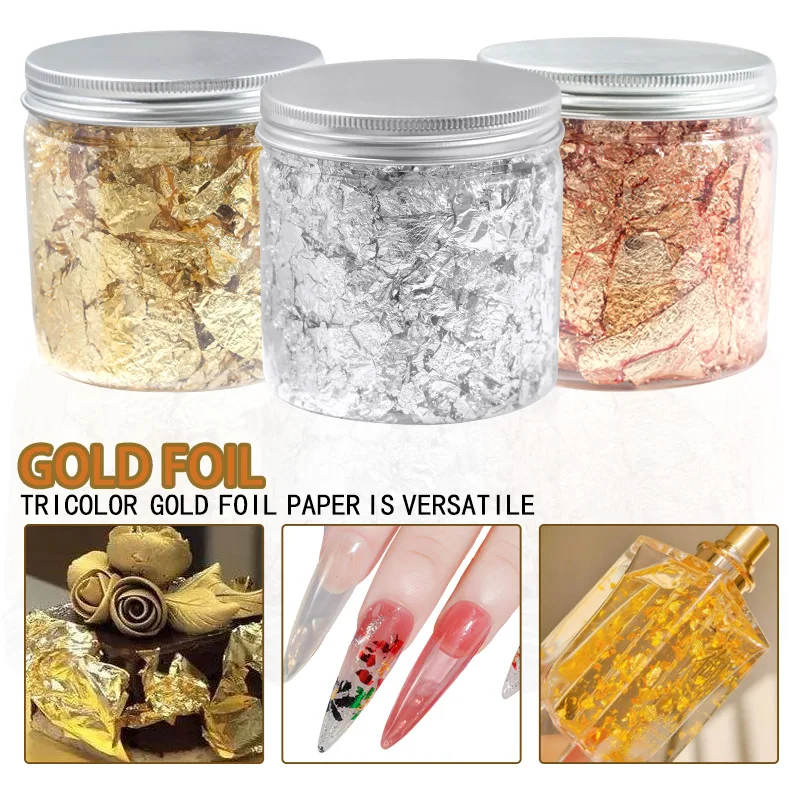 6G Nail Art Accessories Gold Silver Copper Foil Sequins Glitter Leaf Flake Sheet Bulk Paper for Manicure Decoration Gilding