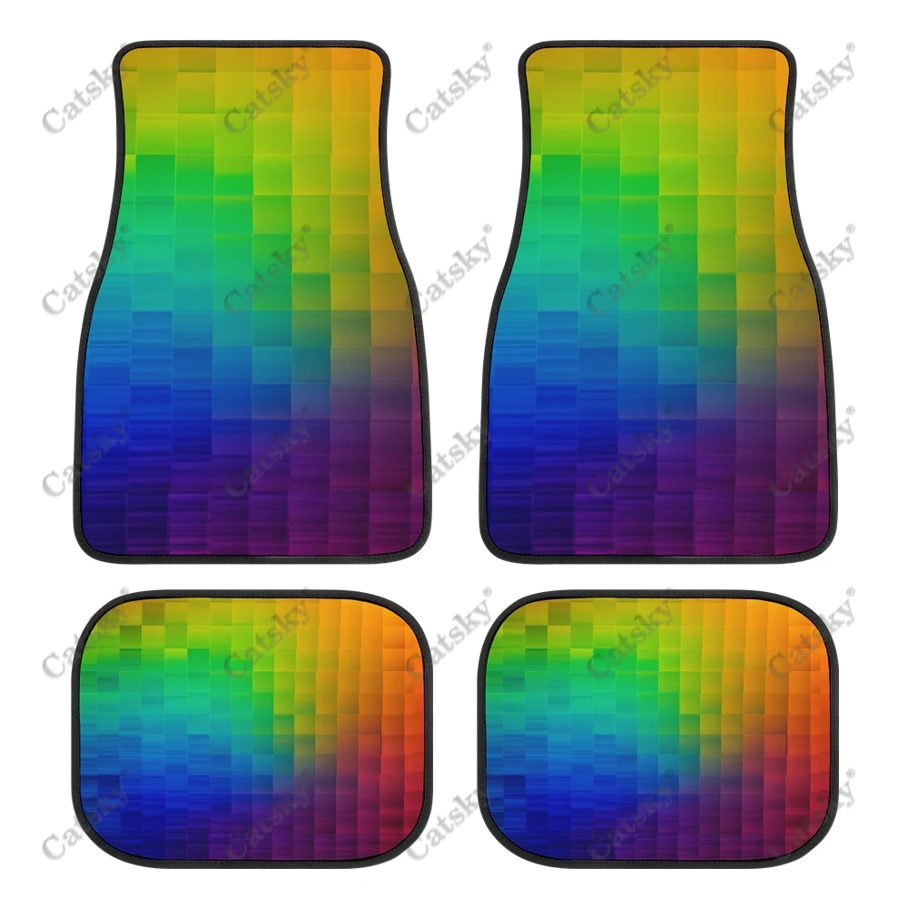 Regenboog Geblokt Ontwerp Auto Auto Vloermatten Tapijt, 4 Stuks Op Maat Gemaakte Auto 'S Mat Voor Alle Weersomstandigheden Auto Voertuig Pad Stijlvol