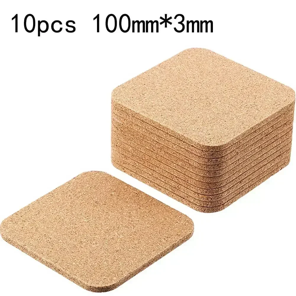 10pcs 100x100x3mm Coaster Cork Mat Cork Cork Mat Decorative Element Heat Insulation Round Self-adhesive Square