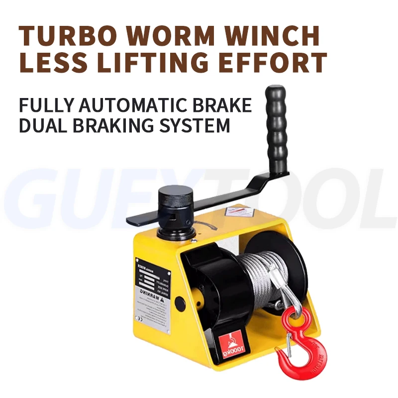 A250/A500 Turbo Worm Winch Heavy Duty Manual Winches Self-Locking Hand Capstan Portable Turbo Winch Wire Rope Twister With Brake