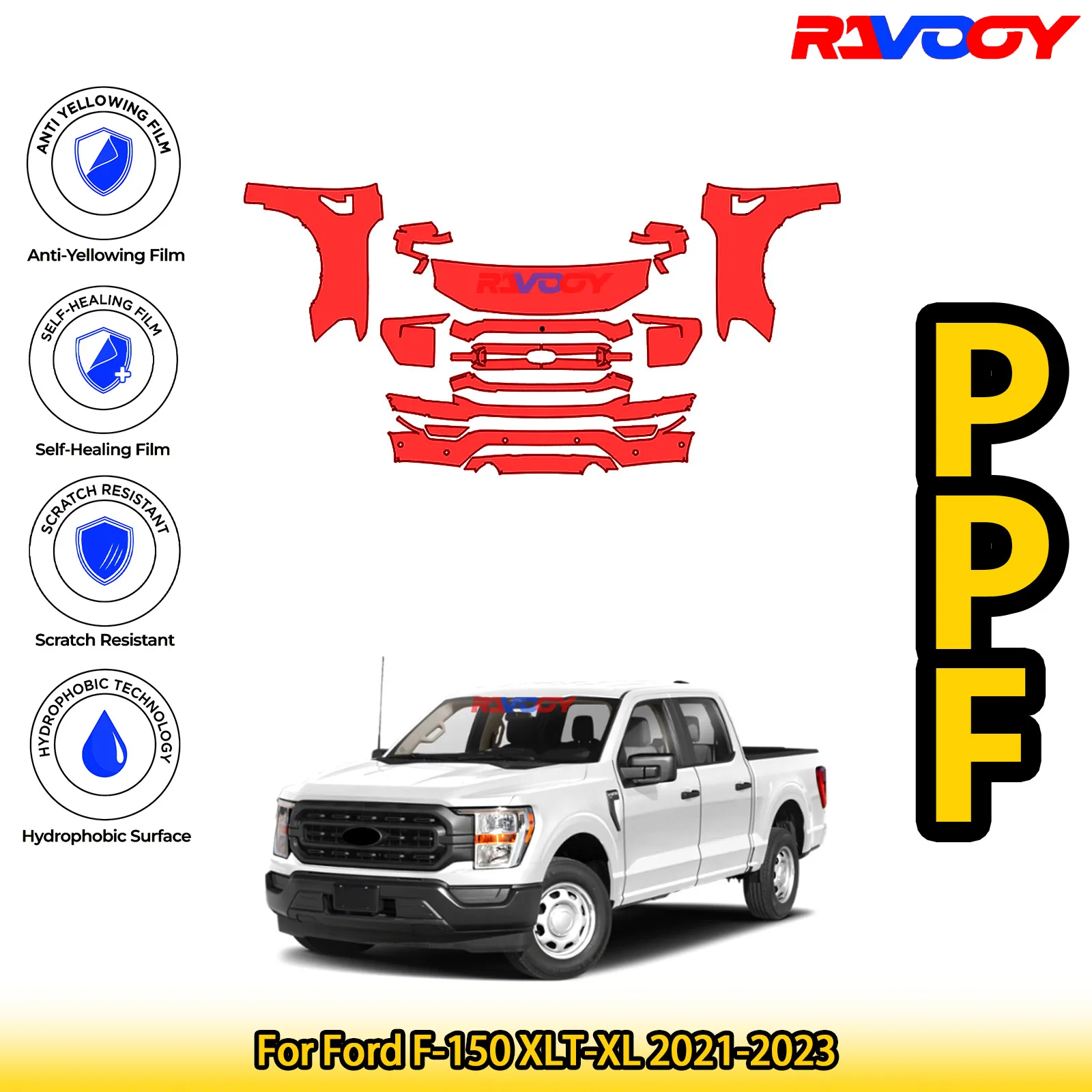 

Для Ford F-150 XLT-XL 2021-2023 глянцевый матовый черный предварительно вырезанный передний комплект PPF, защитная пленка для краски