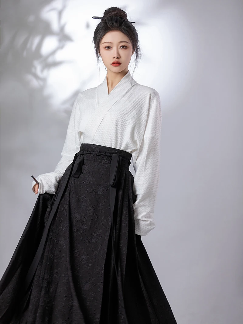 Retro Chinese Improved Ancient Hanfu Style Ma Mian Skirt Loose Shirt Long dress two pieces Set for women daily hanfu Dress