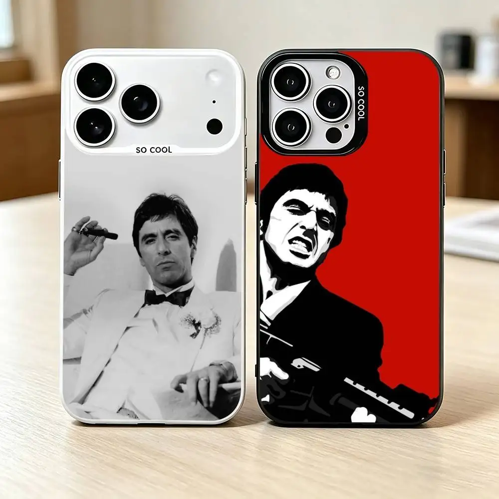 

Gangster T-Tony M-Montana Phone Case For iPhone 17,16,15,14,13,12,11 Plus,Pro Max,XS,Colorful Silver Black Cover