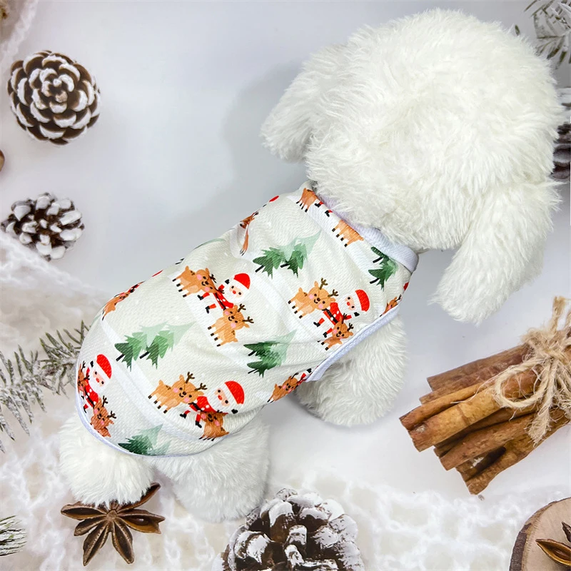 Kerst dun hondenvest kleine puppy cartoon print mouwloos vest comfortabele huisdierkleding