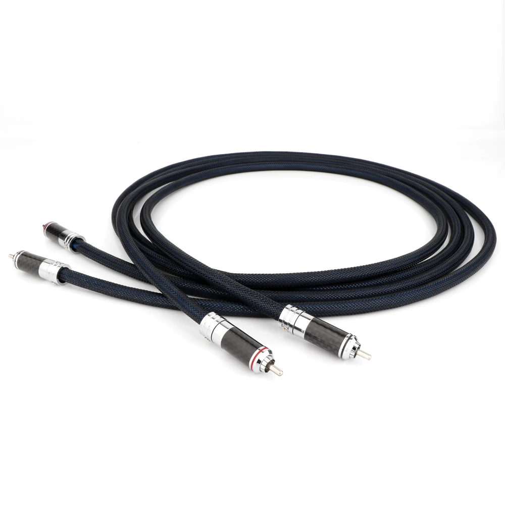 페어 실버 도금 RCA 오디오 상호 연결 케이블 RCA 오디오 케이블 탄소 섬유 RCA 플러그