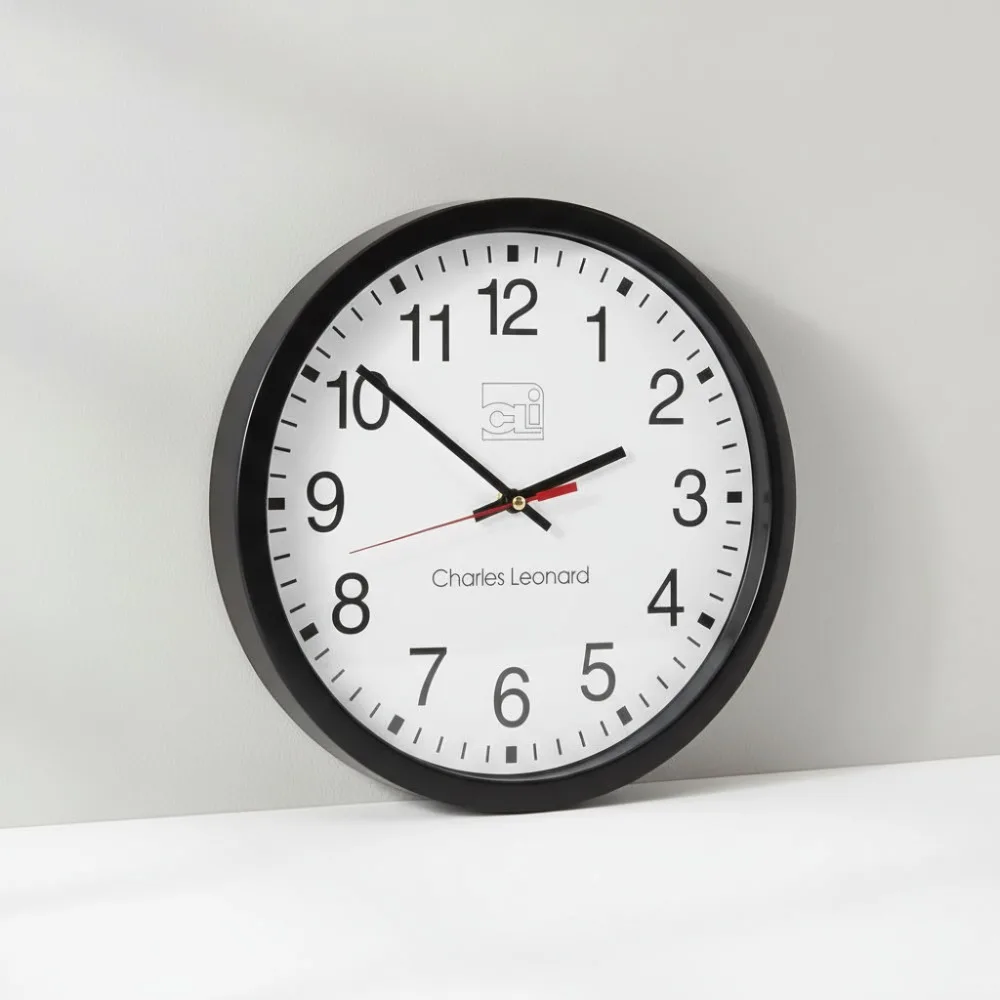 

14 Inch Round Wall Clock, Thinline Quartz Analog with Second Hand, Black/White Design for Home Office Decor