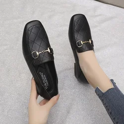 Women Single Shoes 2025 New Low Heel Square Toe Loafers Slip on Women Casual Pu Leather Shoes Zapatos Mujeres Moccasins Female