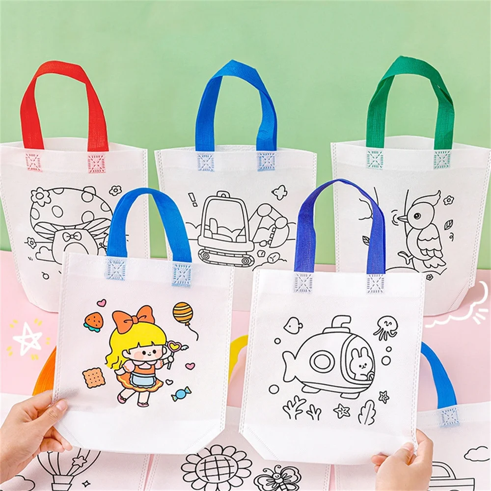 1Pc DIY Coloring Goodie Bags Party Gift Bag for Kids Toy Storage Bag Eco Non-Woven Fabric Bag For Birthday Cchristmas Party Gift