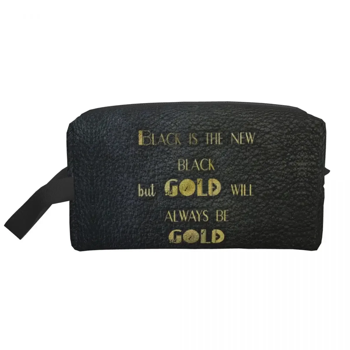 Gold Will Always Be Gold Makeup Bag for Women Travel Cosmetic Organizer Kawaii Black Leather Gold Letters Storage Toiletry Bags