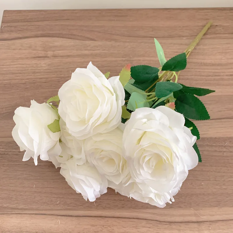 9 Köpfe Rosenstrauß Künstliche Blume Milchweiß Elfenbein Weiße Rose Gefälschte Rose Wohnzimmer Dekoration Hochzeit