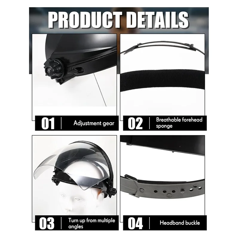 

B08B-4 Pack Safety Face Mask Shield With Ratchet Headgear And Full Impact Resistant Face Mask Shield