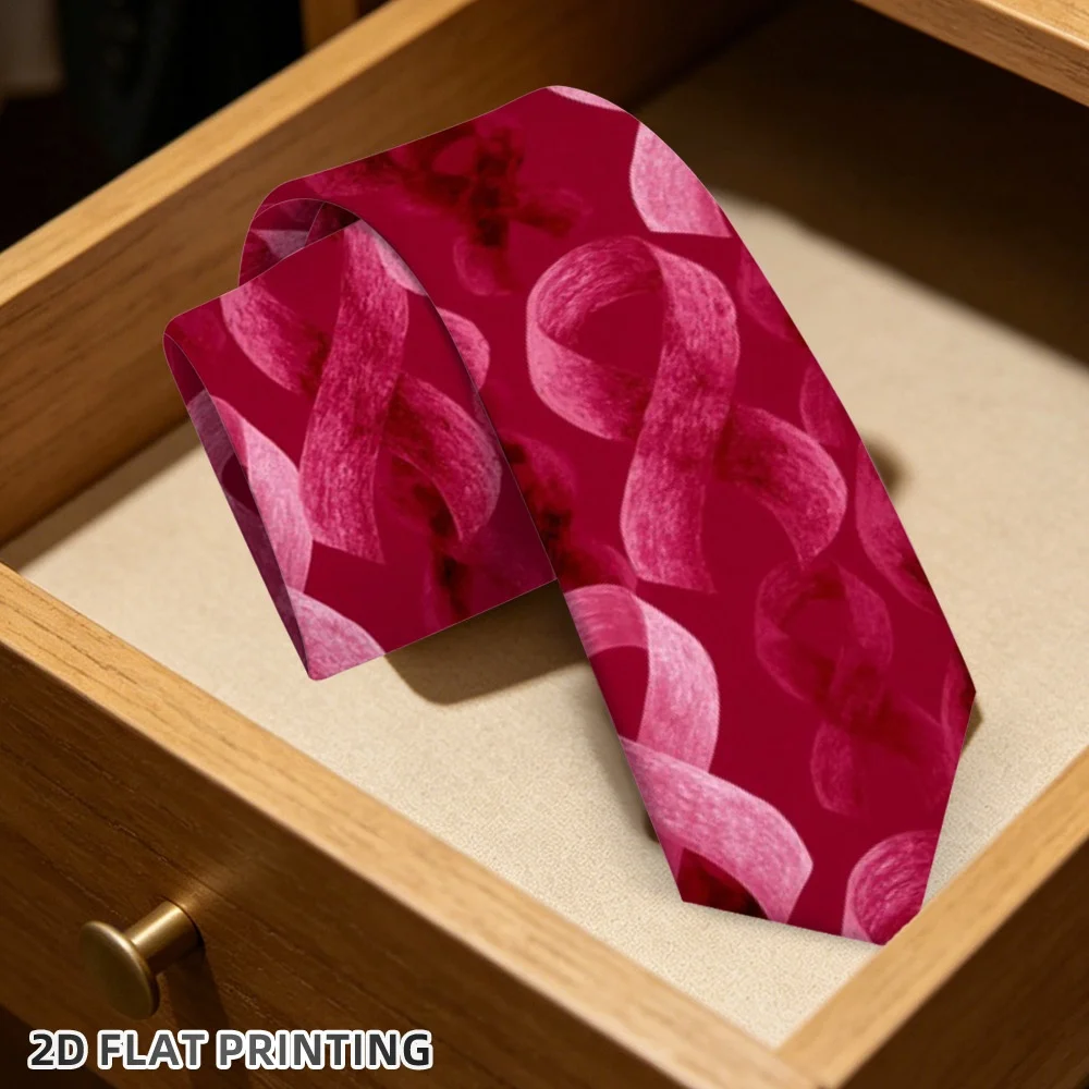 1pc Breast Cancer Awareness Ribbons Print Tie Timeless Chic Print Lightweight And Durable Ideal for Gala Dinners