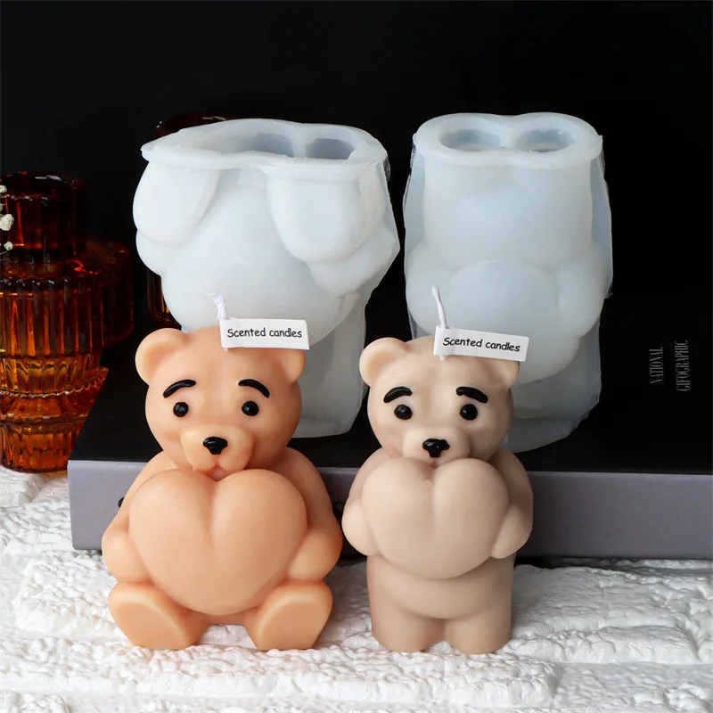 

Cute Cartoon Bear with Heart Silicone Mold for DIY Scented Candles, Plaster & Cake Decor