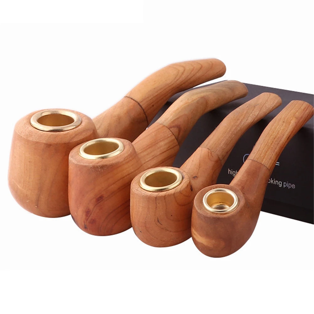 Solid Wood Tobacco Pipe Retro Handmade Wooden Pipe Alloy Herb Smoke Pot Portable Durable Smoking Pipe For Beginner Men\'s Gadgets