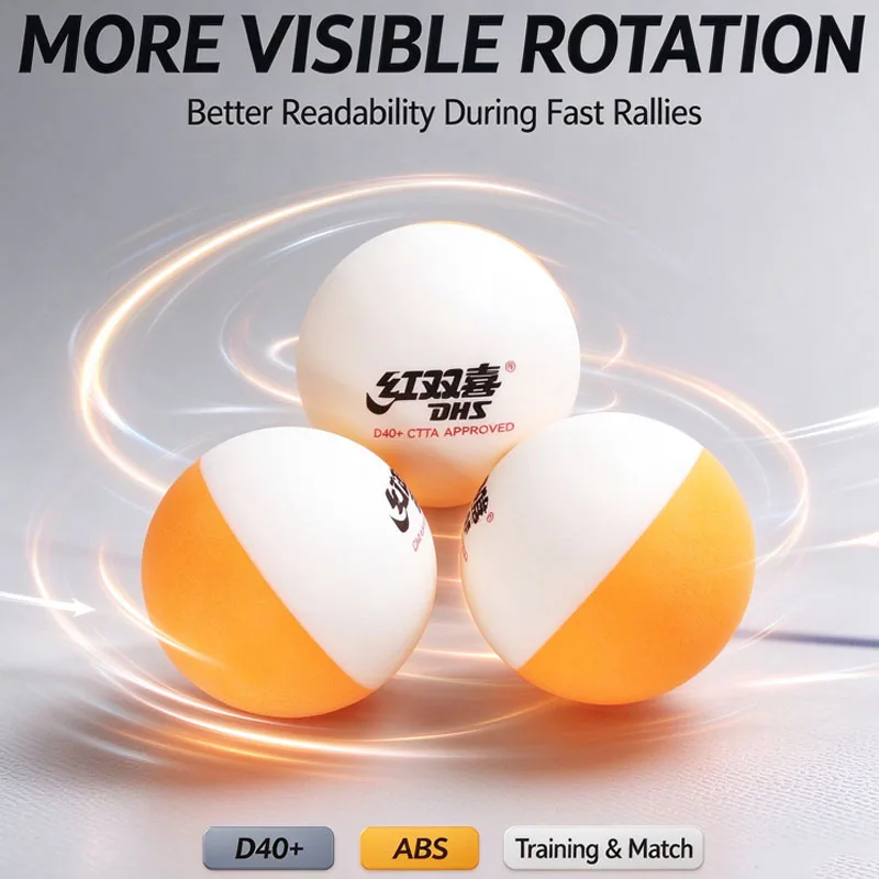 DHS D40+ Bi-Colour Table Tennis Balls ABS 40mm Ping Pong Balls 10Pcs For Training Match Visible Rotation Ping Pong Balls
