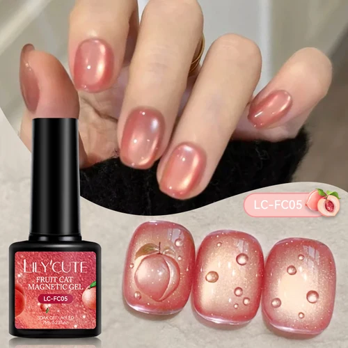 Imagen 2 del producto LILYCUTE, 7ml, esmalte de uñas de Gel magnético de gato rosa melocotón, cuentas de vidrio brillantes, esmalte de Gel de frutas, barniz artístico para uñas, salón DIY