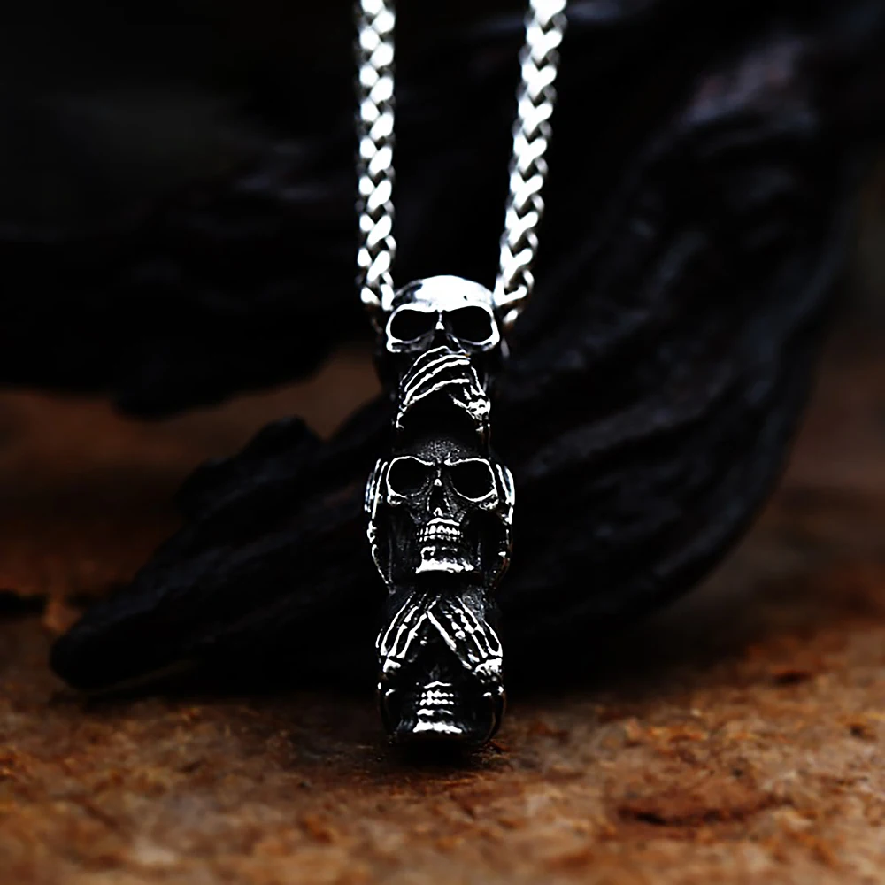 Vintage Unique Stainless Steel Black Skull Pendant Necklace For Men Women Gothic Punk Biker Fashion Jewelry Gifts Dropshipping