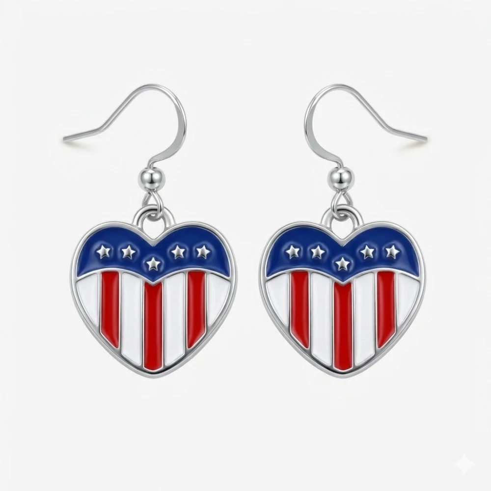 American Flag Heart Drip Oil Dangle Earrings for Women Enamel Star Striped Earrings Independence Day Jewelry Gift Fashion 2026