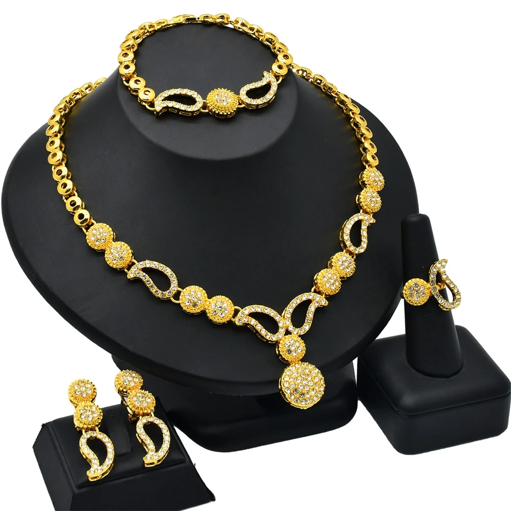 

ESALE 2024 Newest Dubai Fashion Jewelry Necklace Earrings Bracelet Ring Bridal Jewelry Set