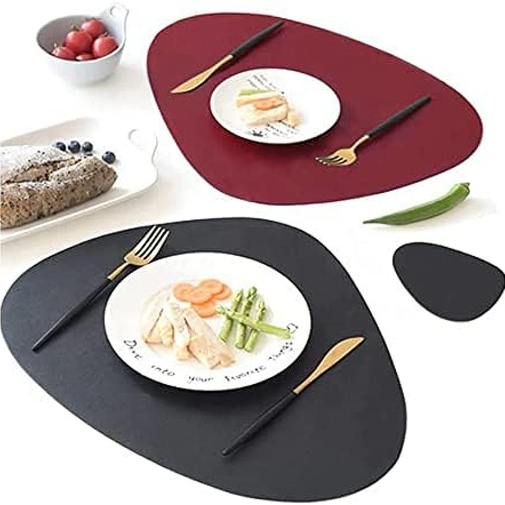 Irregular Shape PU Leather Placemats Set Oil-Proof Waterproof Dual-Sided Place Mats for Kitchen Bistro Tables Bars Coffee Shops