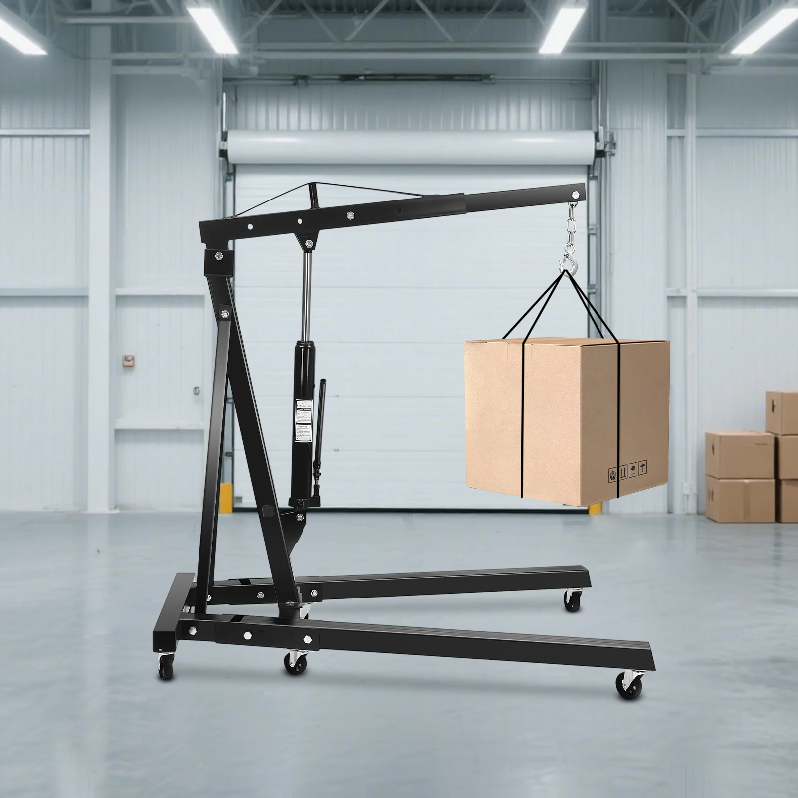 2 Ton Carbon Steel Folding Engine Hoist Crane Hoist Lift Hydraulic Powered Crane Hoist Lift Adjustable Lifting Height Black