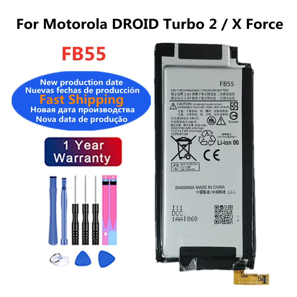 

FB55 Battery For Motorola Moto DROID Turbo 2 XT1585 XT1581 XT1580 Moto X Force 3550mAh Mobile Phone Bateria Battery + Free Tools