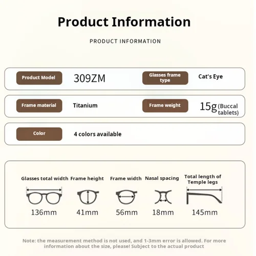 Imagen 2 del producto MOMOJA, gafas de ojo de gato sin montura de titanio para mujer, gafas transparentes para mujer con monturas para anteojos graduadas con dioptrías 309ZM