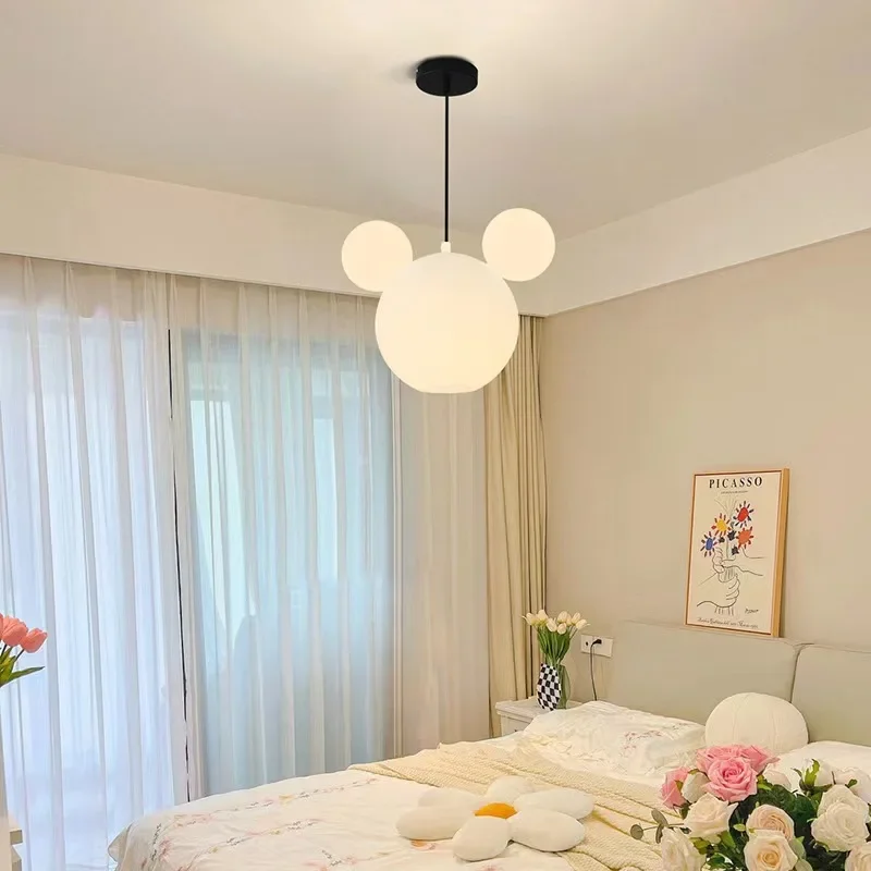 Imagem -02 - Nordic Mickey Led Pendant Lights Design de Bola de Vidro Luminária Pendurada Sala de Estar Sala de Jantar Quarto Escritório Mesas Lamp Decoração de Casa