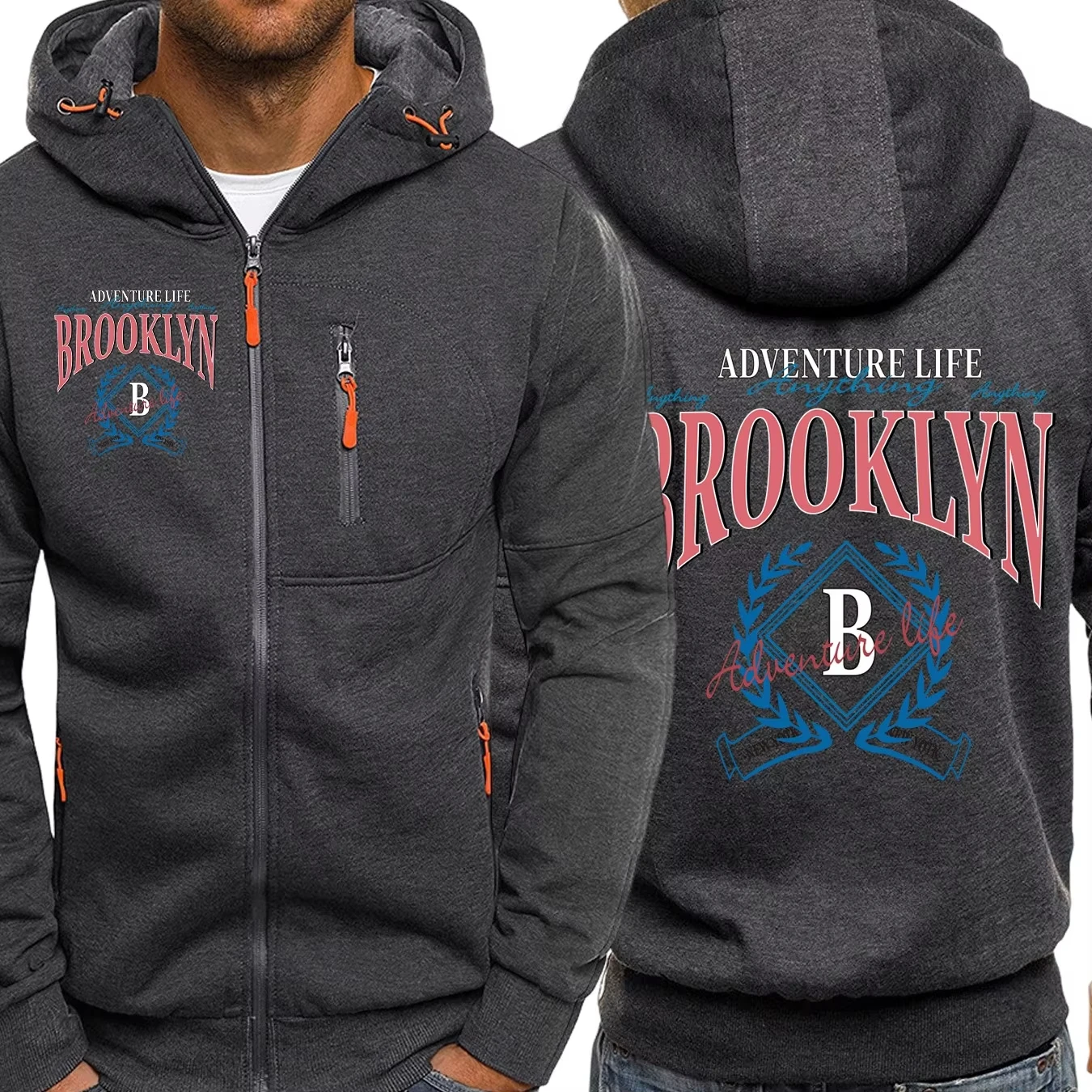 

Adventure Life Anything Brooklyn Print Hoody Men Harajuku Soft Sweatshirt Fashion Street Zipper Autumn Fleece Casual Sportswear