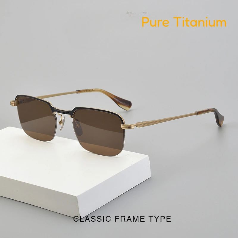 

Designer Pure Titanium Men's Gradient Sunglasses Fashion Half Frame Square Glasses Cycling Travel Outdoor Polarized Sunglasses