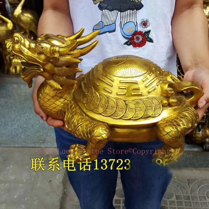 Large Huge- home Porch lobby courtyard efficacious Protection talisman thriving business golden copper dragon turtle FENG SHUI