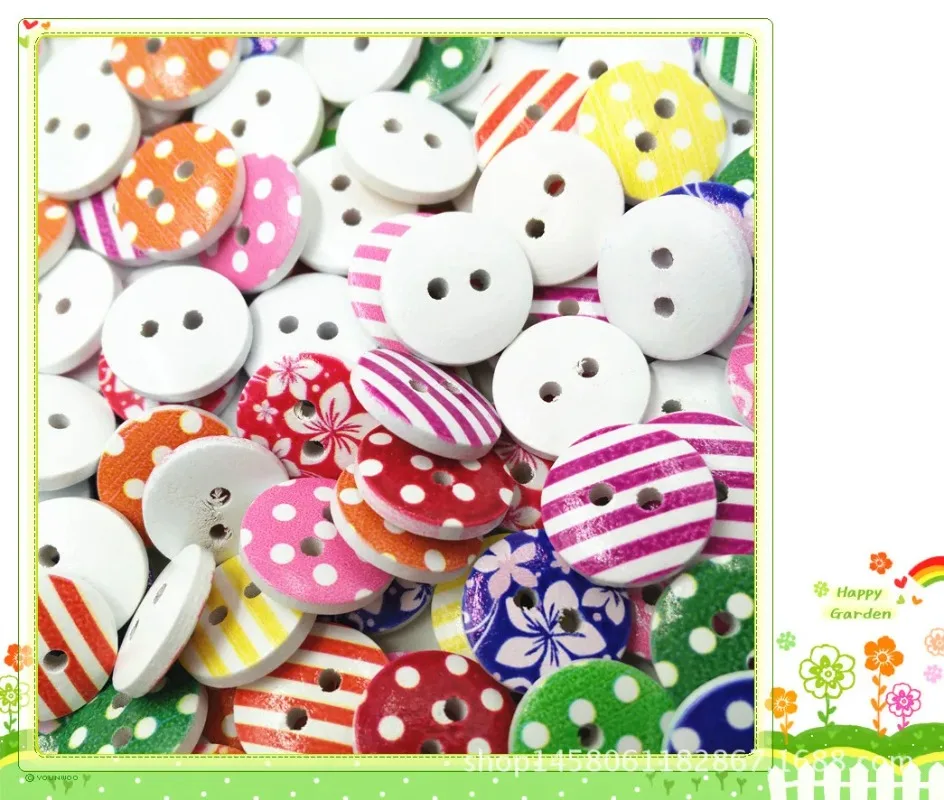 15Mm stip gestreepte bloemen en planten gemengde knoppen DIY kledingaccessoires handgemaakte houten knopen voor kinderen