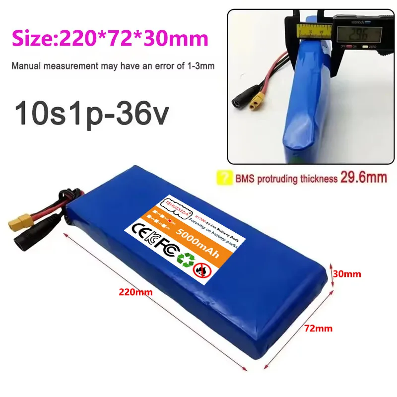 Nouveau 36V 5Ah 10S1P 21700 Batterie Lithium-ion Rechargeable Intégrée 20A BMS Pour 250W-500W-750W Scooter Électrique