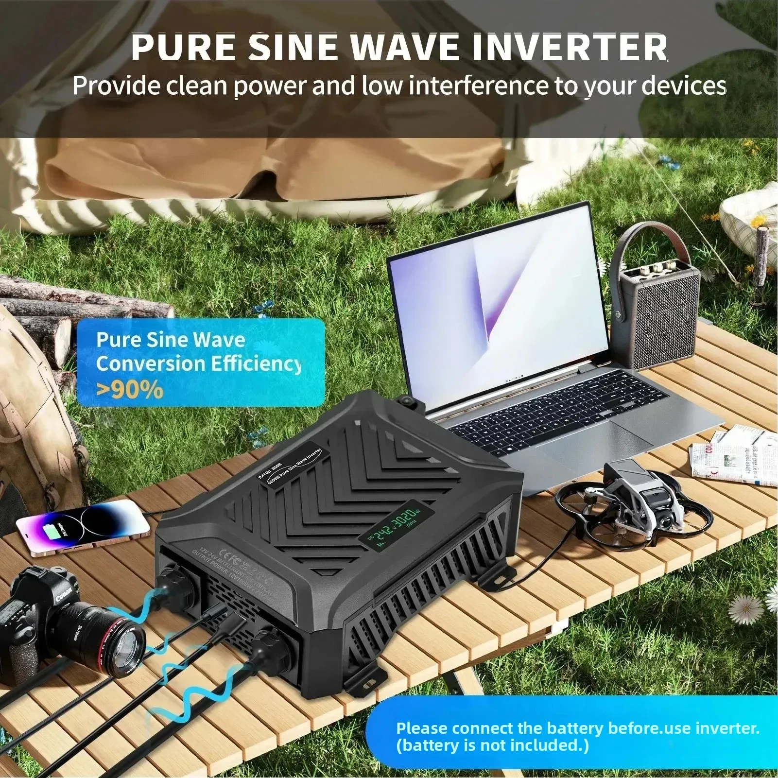 Datou Boss 12V-1500W 24-3000W Auto Switching Inverter Pure Sine Wave 50Hz or 60Hz Adjustable  With Cables 220Vac Output Inverter