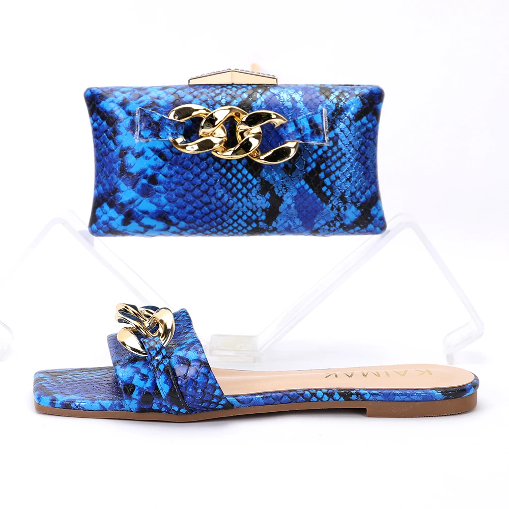 2022 New Fashion Designs Square Head Slippers With Clutch Women Italian Style Shoes and Bag Set For Party