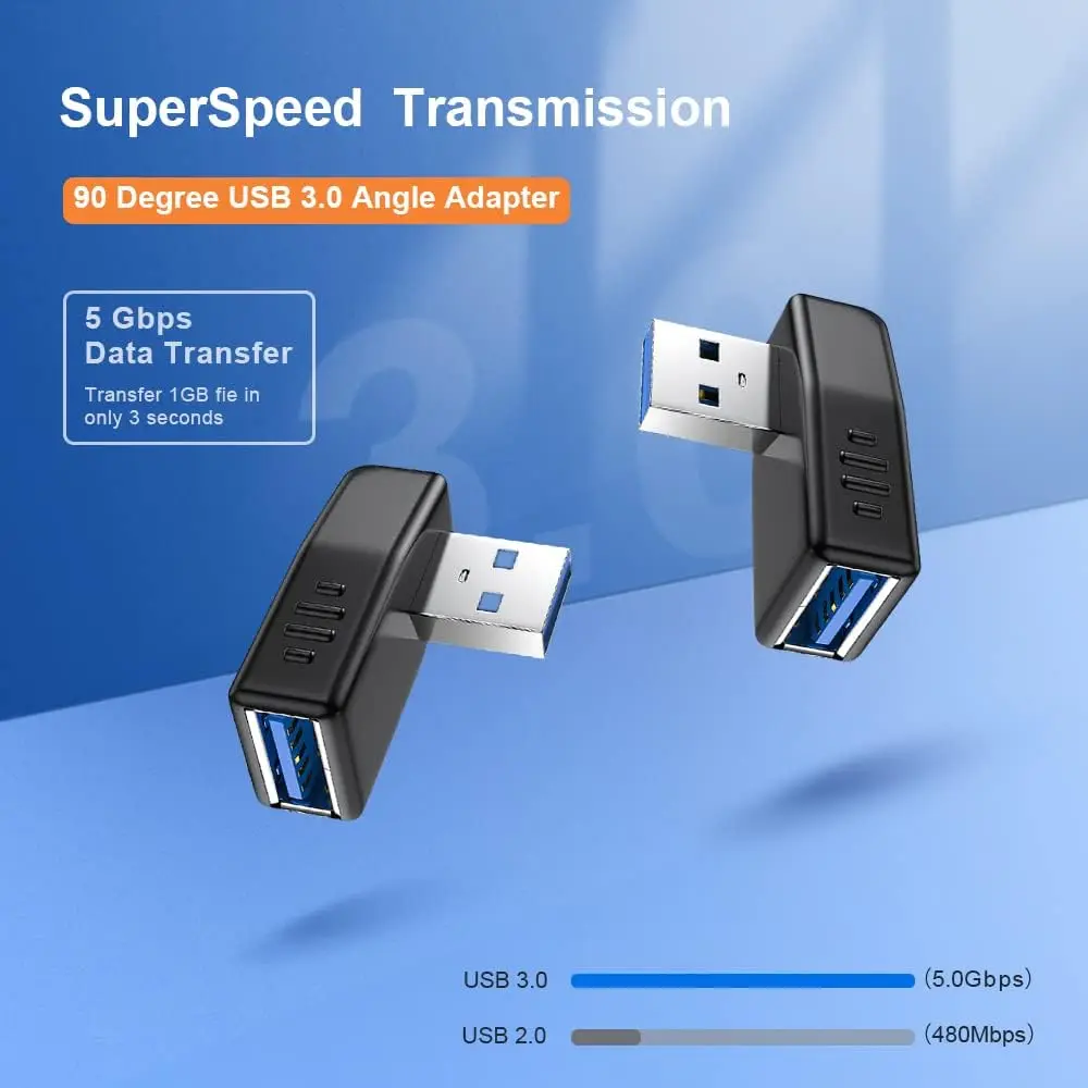 USB 3.0 Adapter 90 Degree Male to Female Coupler Connector Plug Left Right Up Down Angle (USB 3.0 Adapter Left 2PCS)