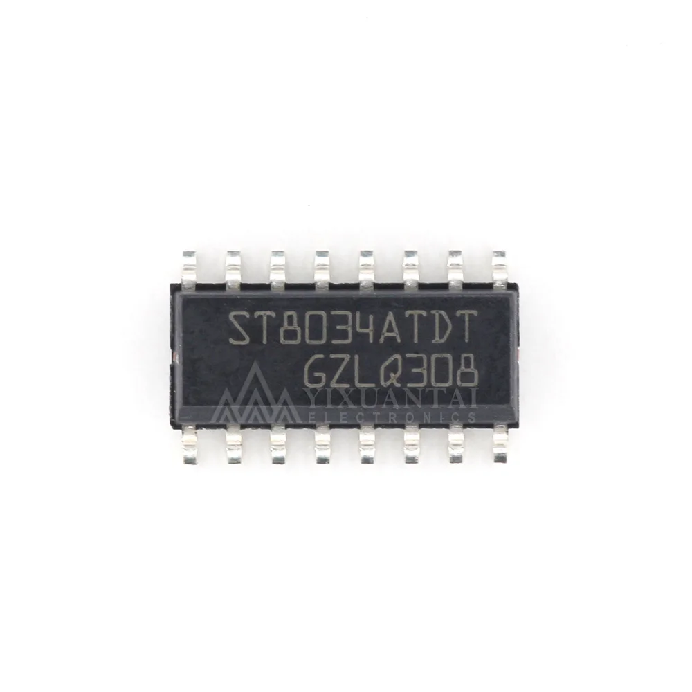 10pcs/Lot   ST8034ATDT  ST8034AT  ST8034A 【Smart Card Interface 3.3V/5V 250mW T/R 16-Pin SOIC N】New and Original
