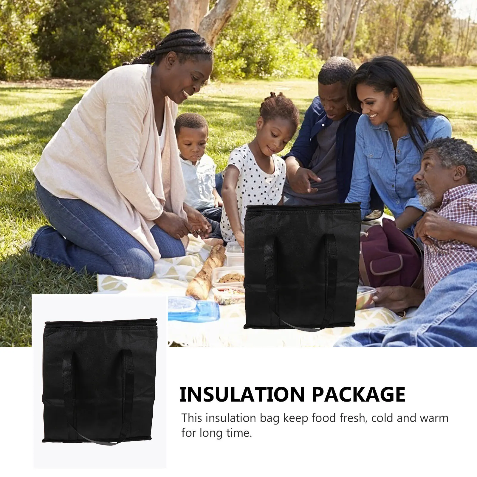 1 قطعة حقيبة حرارية سوداء نسيج ناعم ملمس مريح Handfeel متعدد الأغراض معزول برودة نزهة الغداء حمل سهلة التنظيف