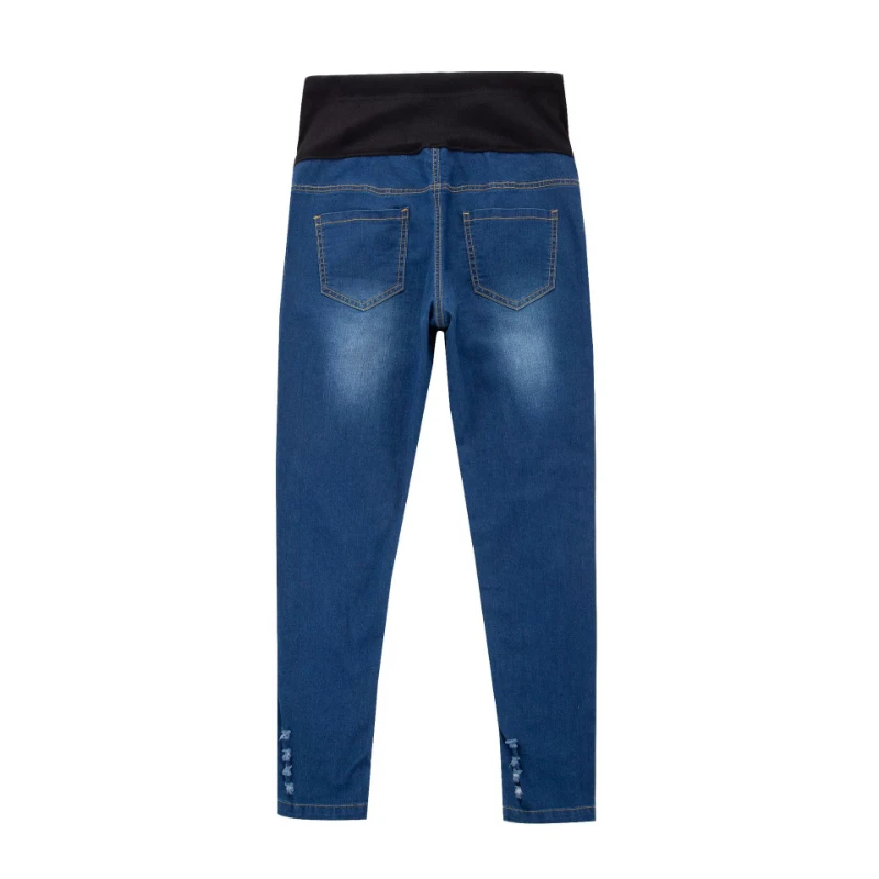 Hot Sale Cotton Denim Maternity Skinny Jeans Ripped Holes Contrast Stitching Pockets Slim Pencil Pants for Pregnant Women view 3