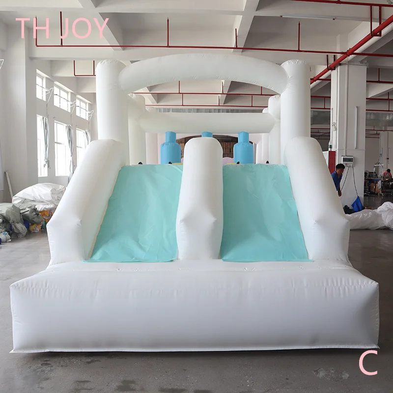 fast air shipping, 7x2.5m kids commercial inflatable obstacle course, white bouncy house with obstacle toys jumper slide combos