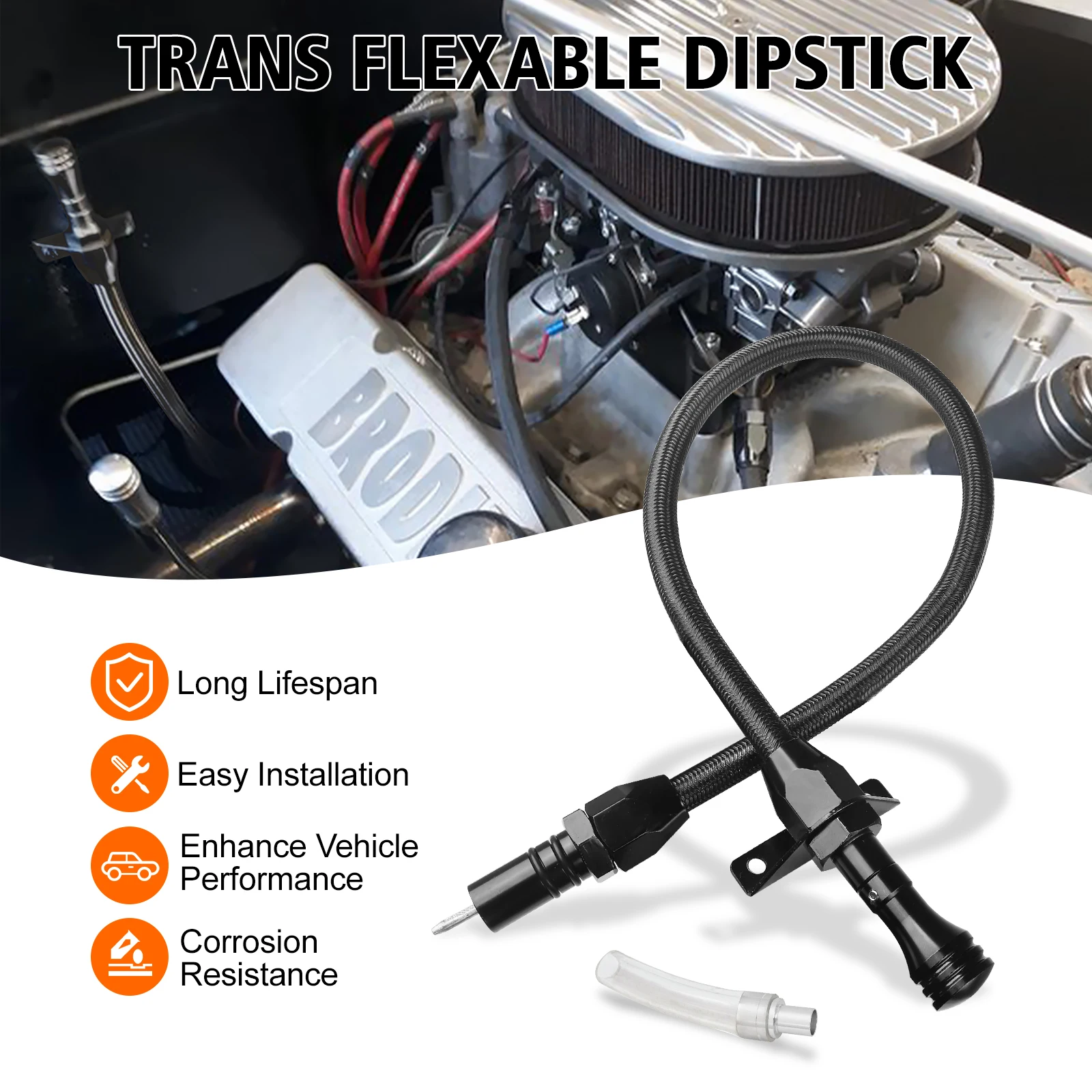 For GM 4L80E LS1 LS3 LS6 LSX Firewall Mounted Compatible Chevrolet GMC Truck LS Swap Stainless Steel Transmission Oil Dipstick