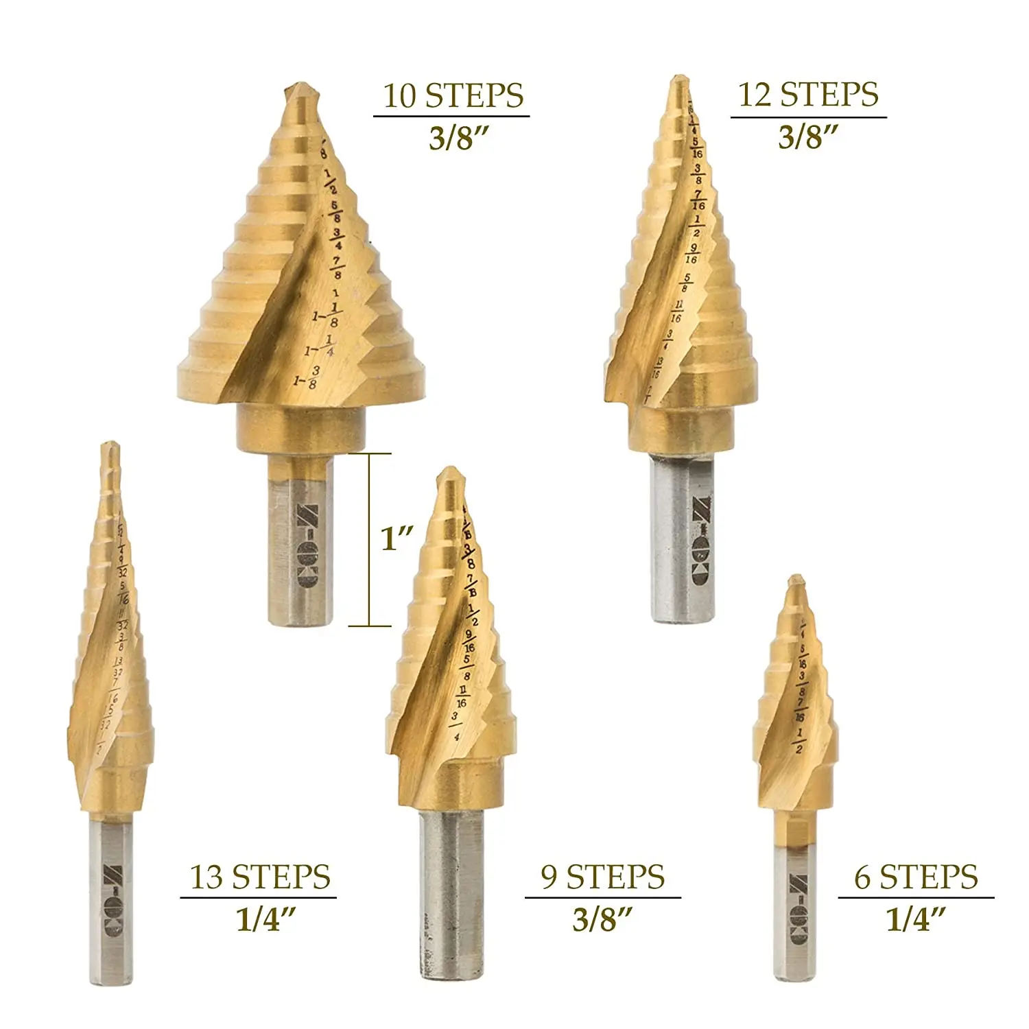 6Pcs 1/4 3/8 Inch HSS Straight Groove Step Drill Bit Titanium Coated Wood Metal Hole Cutter Core Drilling Tools Set Drill Bit