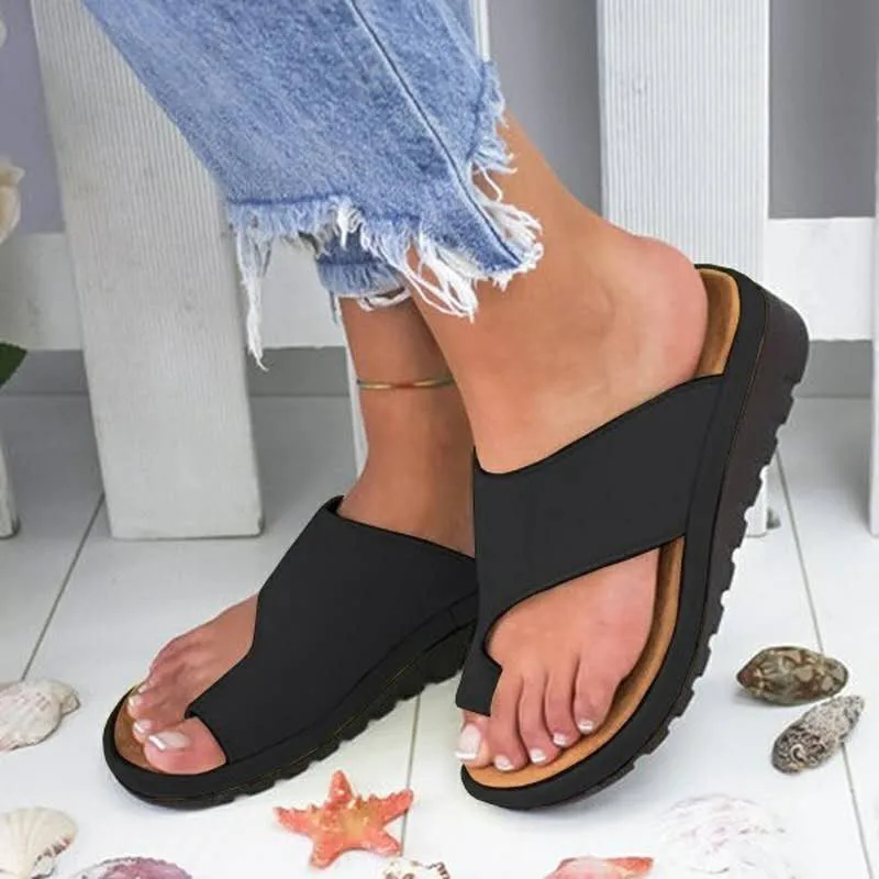 Zapatillas de suela plana para mujer, sandalias informales suaves con Punta Grande, zapatos de plataforma cómodos, Corrector ortopédico de juanete,