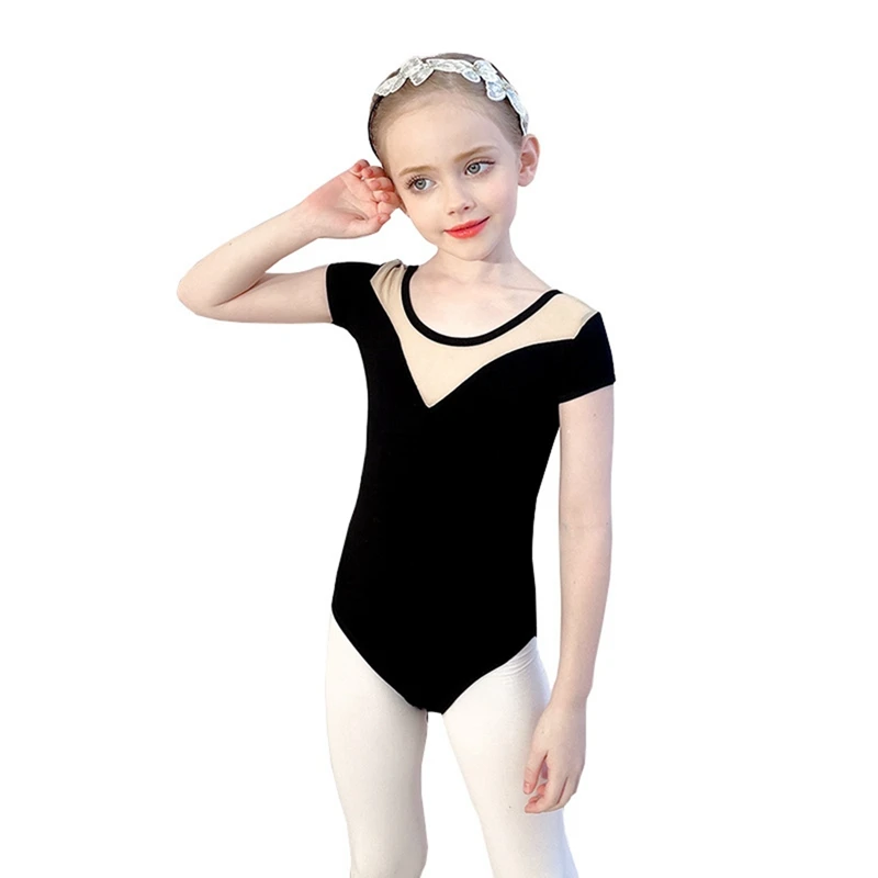 Classic Round Neck Patchwork Elegant Dance Bodysuit Ballet Leotards For 100-165cm Girls One-piece Fitness Gymnastics Sportwear