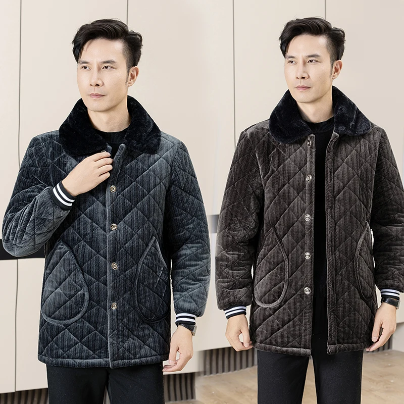 سترة قطنية قصيرة سميكة للرجال لفصل الشتاء، ملابس منزلية دافئة أنيقة، ملابس عمل مبطنة بالصوف، معطف كبير الحجم، ملابس خارجية عصرية #2
