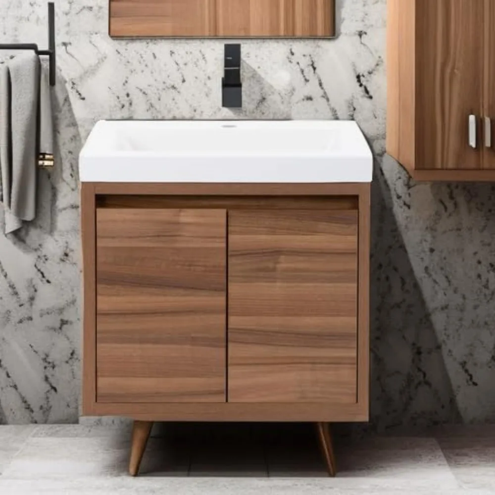 24 Inch Modern Floating Bathroom Vanity with White Single Sink Top, 2-Door Cabinet, Caramel Mist  24.5