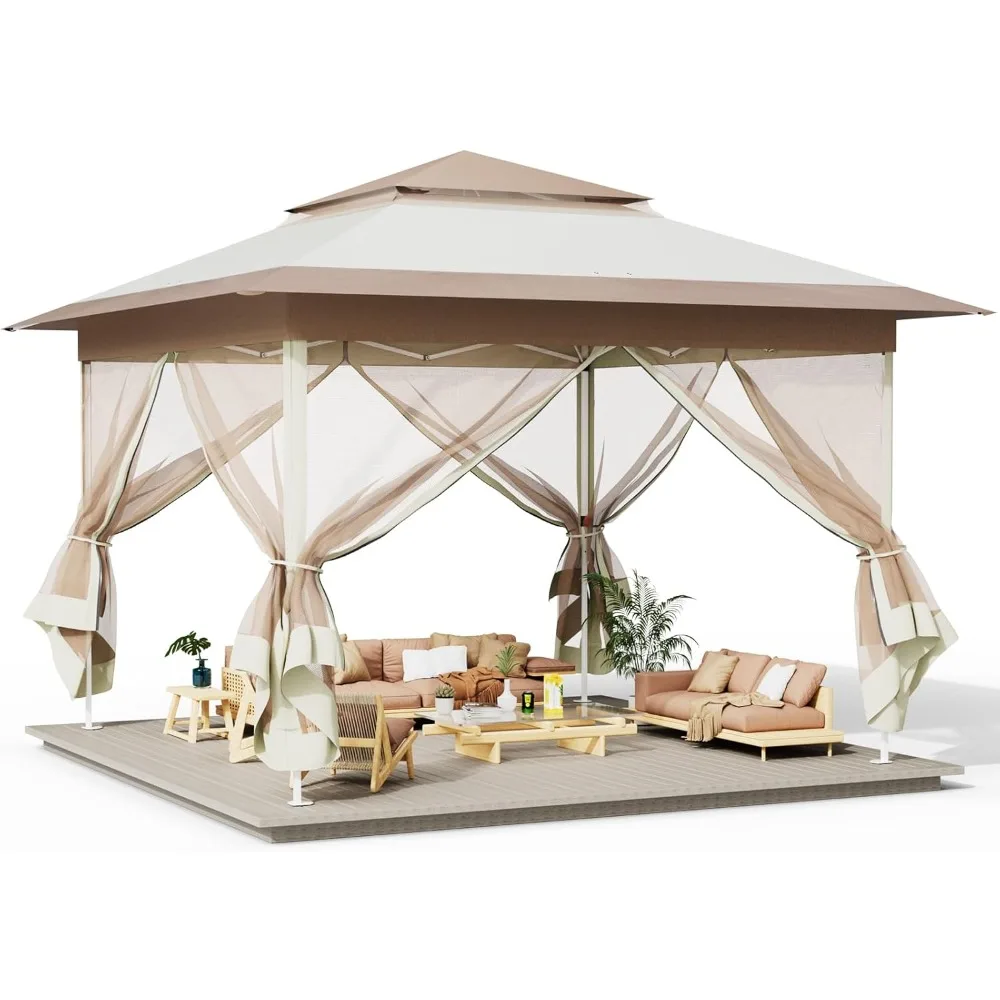 

Pop Up Gazebo Tent, Outdoor Instant Canopy, Easy Set-up Folding Shelter with Netting, Metal Frame, Screened House Shade Vented