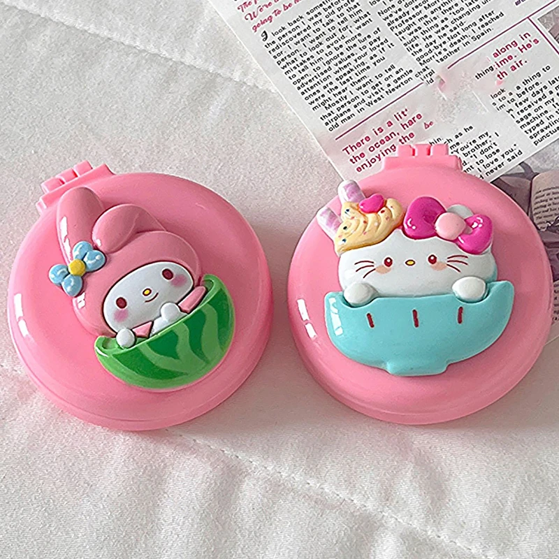 Sanrio Series Hello Kitty Melody Mini Makeup Mirror Folding Airbag Comb For Women Portable Mirror Air Cushion Comb Girls Gifts