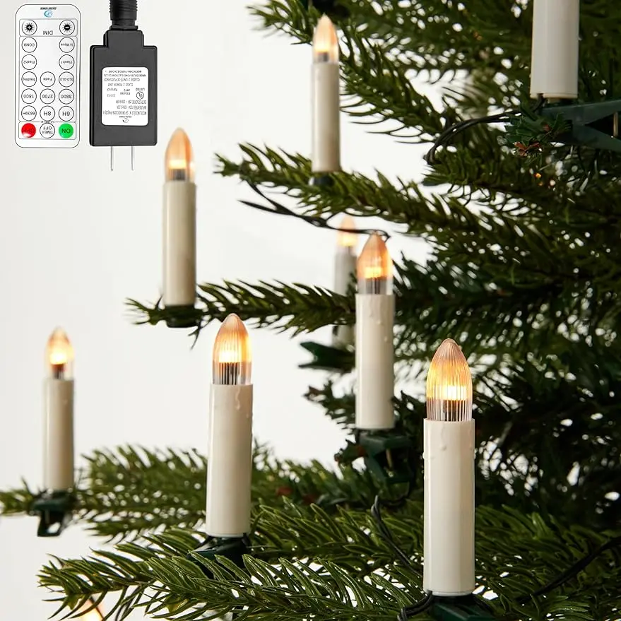 

50 Pcs Christmas Flameless Candles Lights, 2023 New Candle Lights with 3 Color & 10-Mode Remote Control, 3D Flickering LED Candl